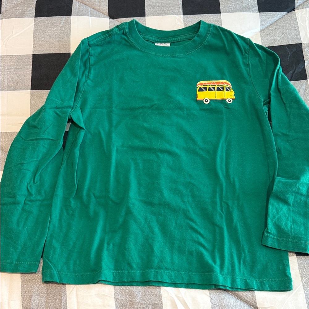 Hanna Andersson Green Long Sleeve Tee with Yellow Bus
